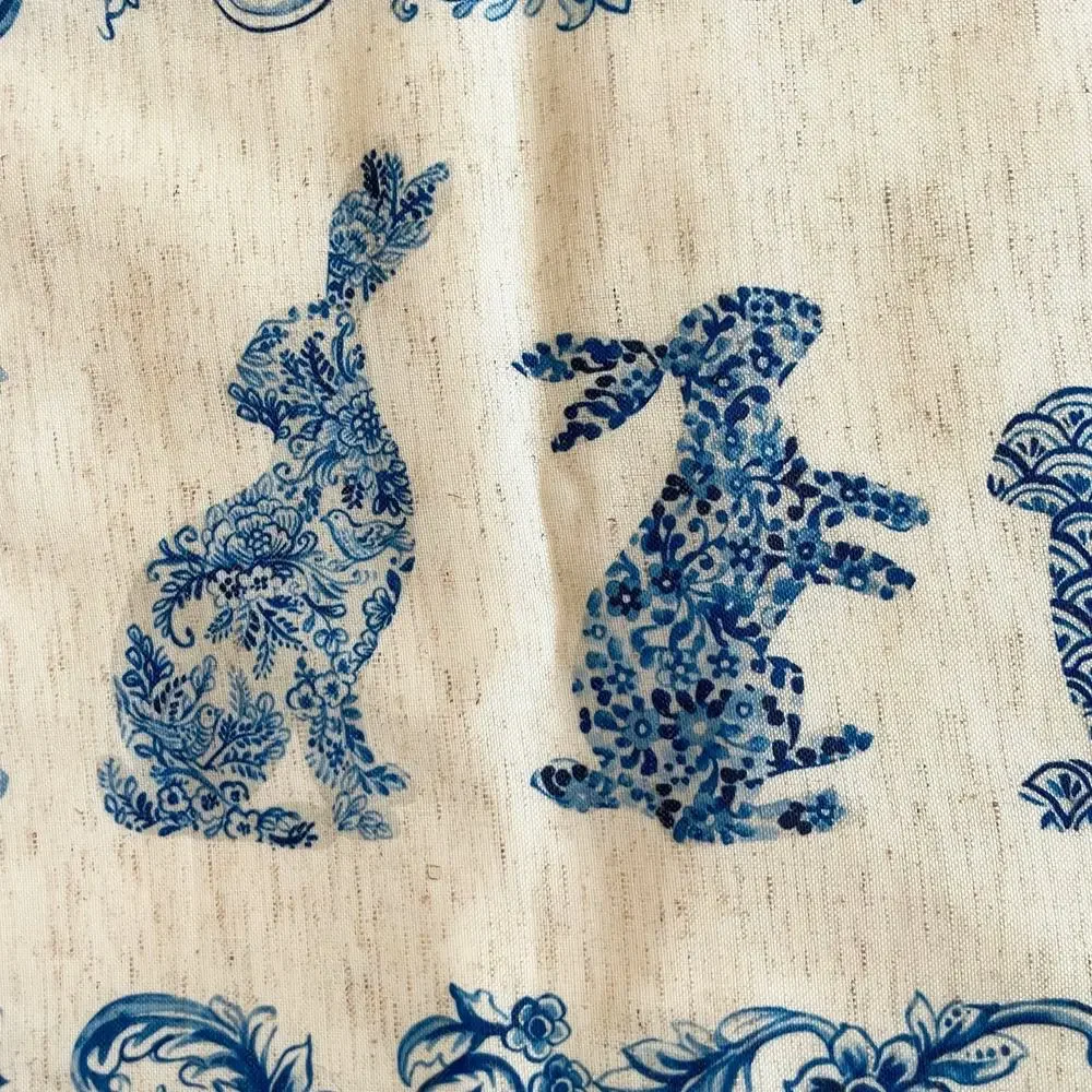 RACHEL ROY Blue Bunny Rabbit TOILE Easter Table Runner 14x90 New